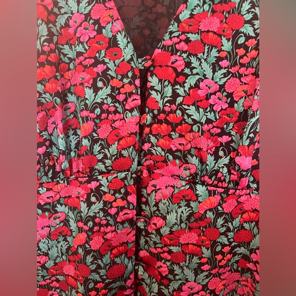 J.Crew Collection Drapey Puff Sleeve Dress Ratti Red Blooms Size 4 Maxi Sheath - Picture 6 of 16